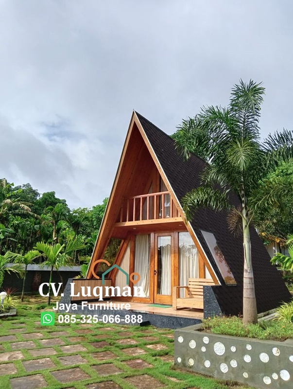 Rumah Kayu Segitiga 2 Lantai Modrn Mewah Kayu Jati