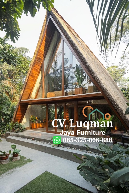 Desain Rumah Segitiga Modern dari Kayu Jati – Konsep Arsitektur Alami yang Mewah
