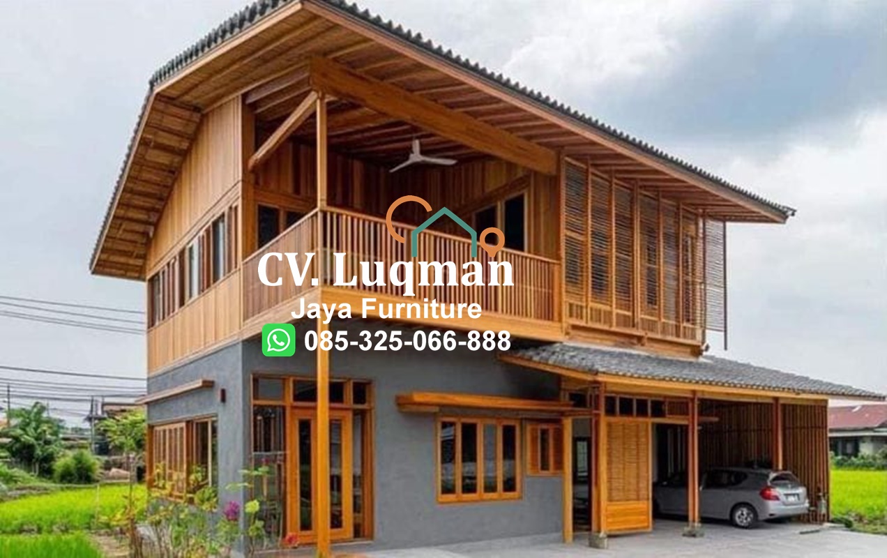 Rumah Panggung Kayu Jati Dua Lantai Modern