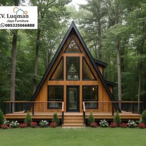 Villa Segitiga Modern Signature: Villa Kayu dengan Kaca Panorama & Dek Industrial