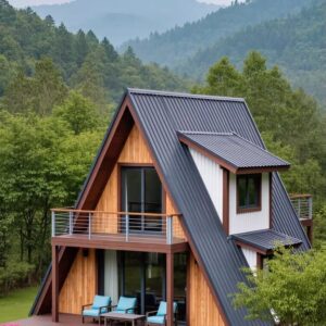 Desain Rumah Kayu A-Frame Dua Lantai – Gaya Skandinavia Modern yang Memikat