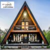 Jual Rumah Kayu Segitiga A-Frame Eksterior Hitam | Vila Minimalis 2 Lantai
