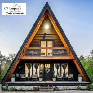 Jual Rumah Kayu Segitiga A-Frame Eksterior Hitam | Vila Minimalis 2 Lantai