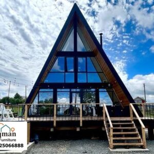 Rumah Kayu Segitiga Modern Dinding Kaca Penuh | Villa Mewah 2 Lantai