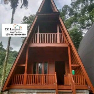 Jual Rumah Kayu Minimalis Segitiga 2 Lantai Premium | Vila Modern Kayu Jati