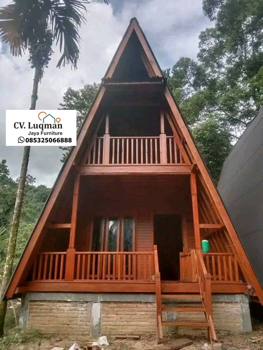 Jual Rumah Kayu Minimalis Segitiga 2 Lantai Premium | Vila Modern Kayu Jati