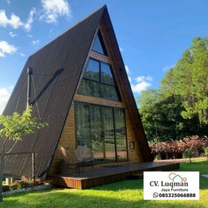 Jual Villa Segitiga Kayu Minimalis Modern | Desain Rumah Segitiga Prefabrikasi