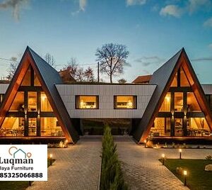 Rumah Kayu A-Frame Double Cabin Modern – Desain Elegan Dua Sisi untuk Villa, Glamping, dan Hunian Eksklusif