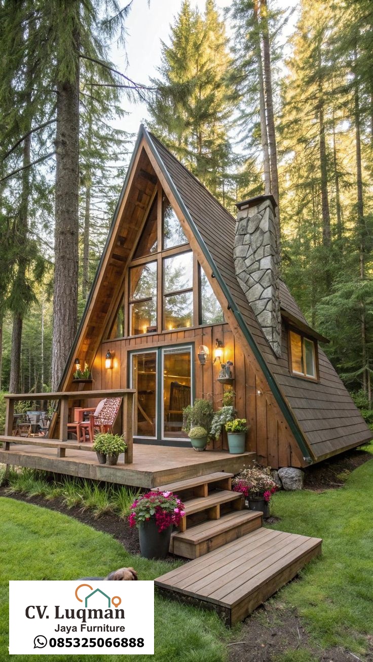 Arsitektur Unik Rumah Segitiga A-Frame Kayu Solid Premium