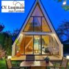 Jual Rumah Modular/Vila Kayu A-Frame Modern Minimalis - Desain Kabin Segitiga dengan Pemandangan Kaca Penuh