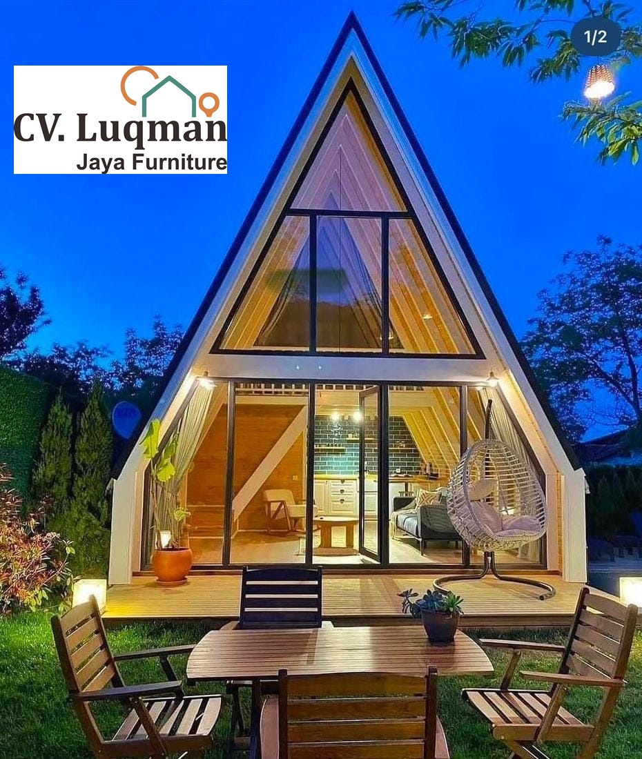 Jual Rumah Modular/Vila Kayu A-Frame Modern Minimalis - Desain Kabin Segitiga dengan Pemandangan Kaca Penuh