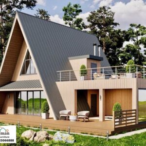 Villa Cabin A-Frame Modern Eksklusif – Hunian Kayu Skandinavia Mix Box Design