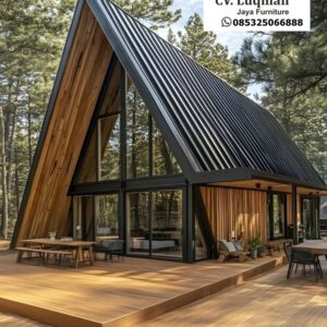 Villa A-Frame Modern Eksklusif dengan Fasad Kaca Panorama dan Dek Kayu Luas