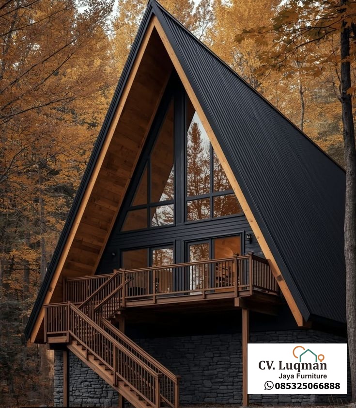Rumah Segitiga Kayu Nordik Mewah "The Autumn Retreat" – Desain Modern dan Estetik