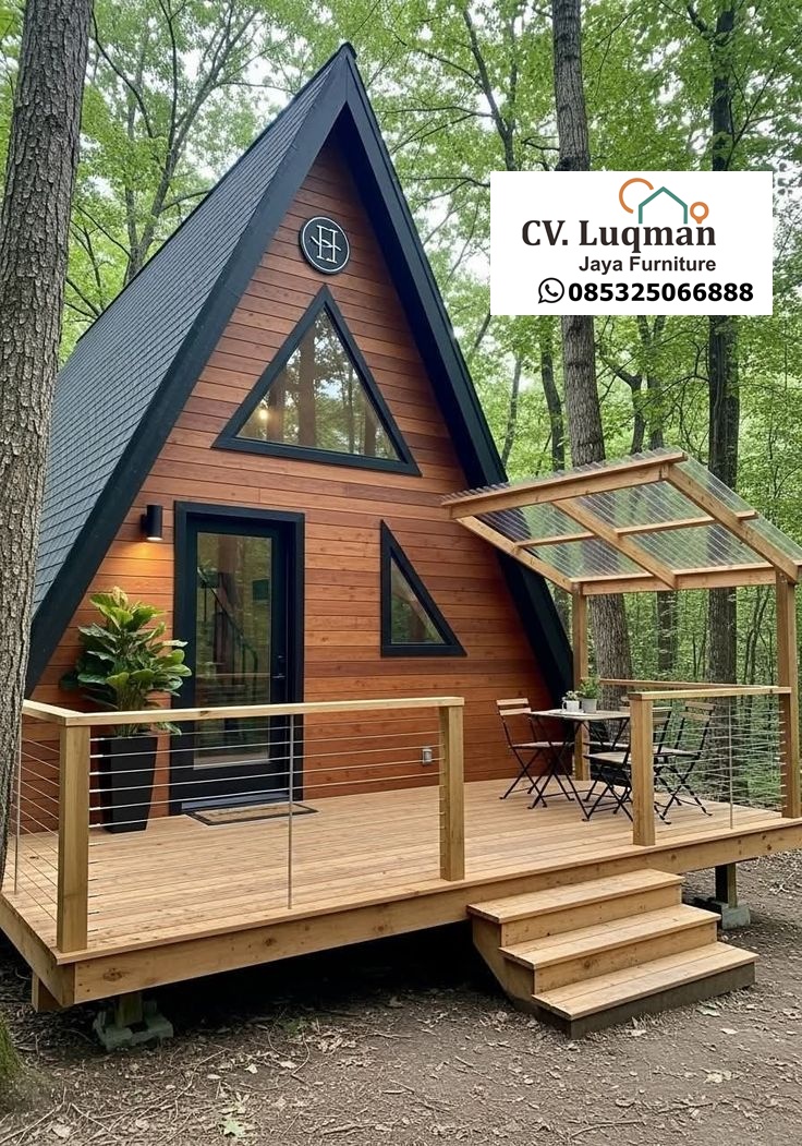 Rumah Segitiga Kayu Modern Prefab | Villa Glamping Minimalis