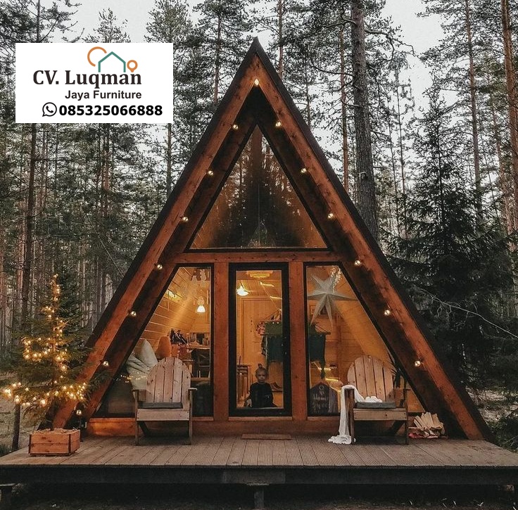Rumah A-Frame Kayu Estetik dengan Mezanine – Desain Modern untuk Hunian & Villa