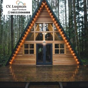 Villa Segitiga Kayu Jati Mewah - Desain Rustic Modern Minimalis
