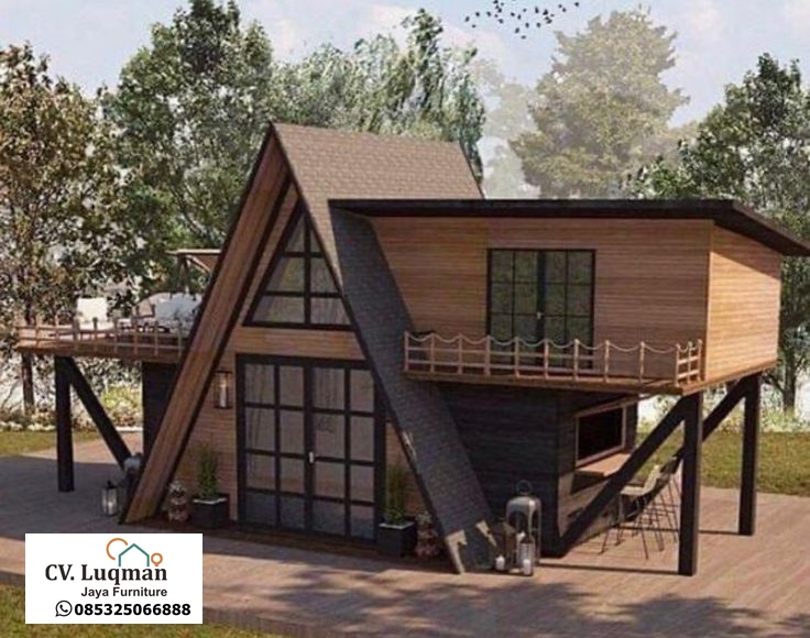 Rumah Modular Kombinasi Segitiga & Kotak: Desain Dua Lantai yang Inovatif