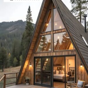 Rumah Segitiga Kayu Mewah 2 Lantai dengan Mezanine & Deck Outdoor