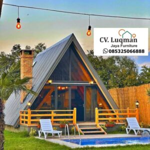Villa Modular A-Frame Kayu Eksklusif - Desain Open Concept dengan Jendela Kaca Penuh