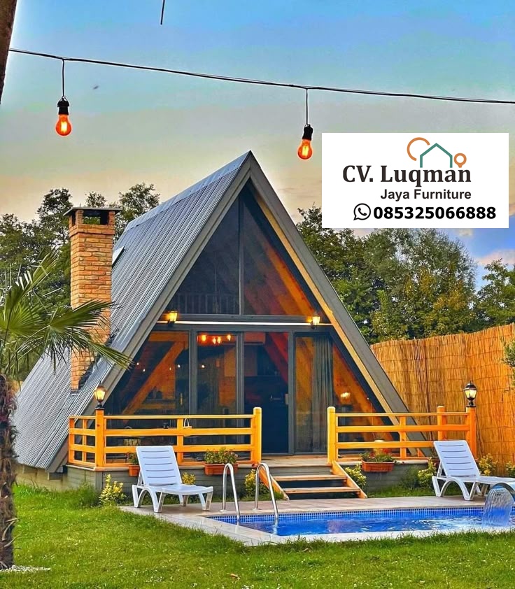 Villa Modular A-Frame Kayu Eksklusif - Desain Open Concept dengan Jendela Kaca Penuh