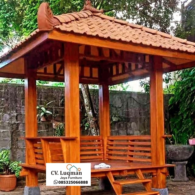 Gazebo Kayu Jati Minimalis Atap Genteng | Desain Jawa Klasik