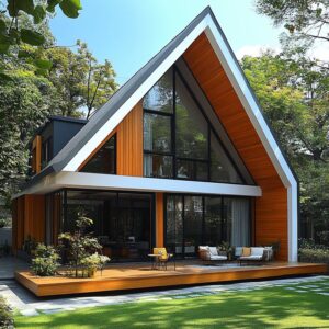 Rumah Modern A-Frame Super Elegan – Perpaduan Kayu Alami & Arsitektur Futuristik