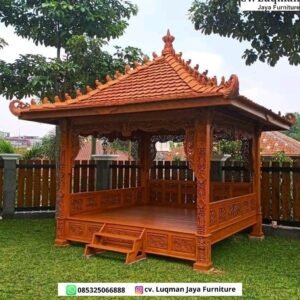 Gazebo Kayu Jati Ukir Klasik Jepara - Kemewahan Tradisional di Halaman Anda