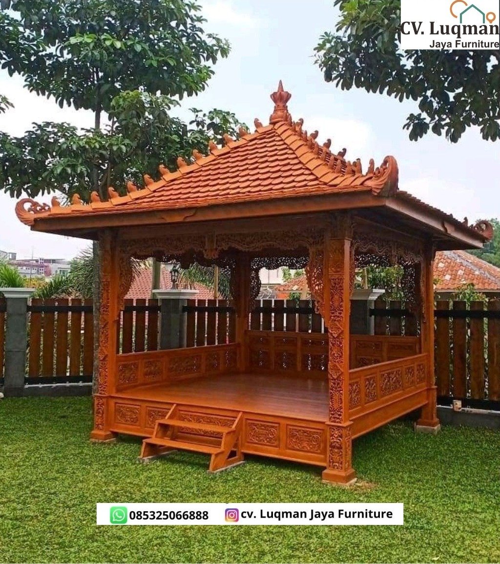 Gazebo Kayu Jati Ukir Klasik Jepara - Kemewahan Tradisional di Halaman Anda