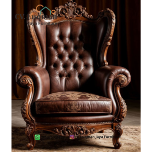 Kursi Kulit Sofa Single Klasik Ukir Khas Jepara
