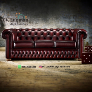 Sofa Chesterfield Klasik Maroon-Kemewahan Abadi dalam Balutan Kulit Sapi Asli