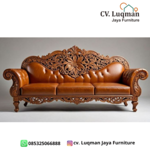 Sofa Sultan Ukir Jepara: Perpaduan Jati Solid dan Kulit Premium untuk Ruang Tamu Berkelas