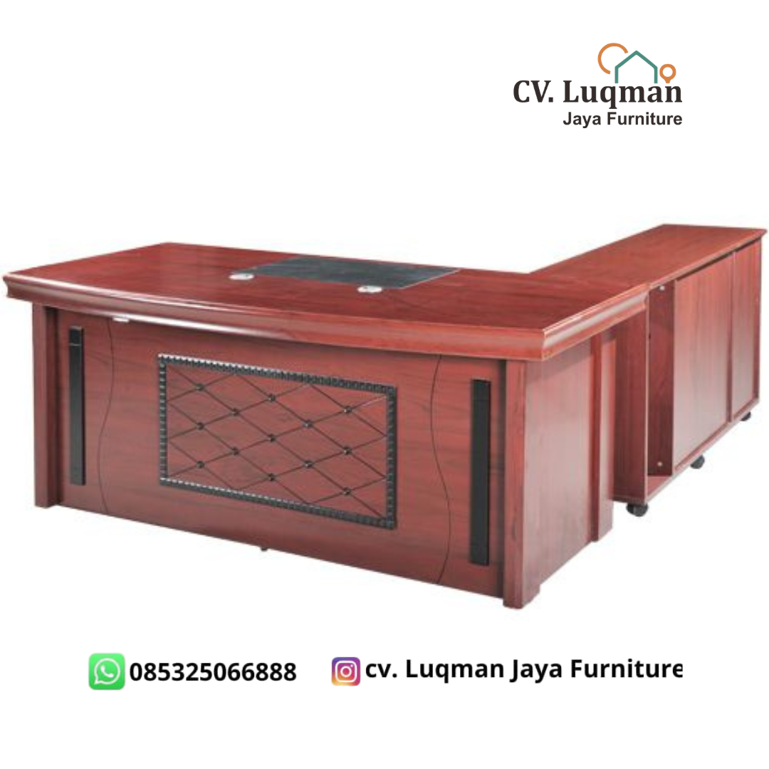 Meja Kerja Direktur L-Shape Kayu Jati Minimalis Mewah