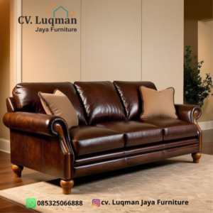 Sofa Kulit Klasik “Royal Signature”- Keanggunan Kayu Jati Perhutani & Kemewahan Kulit Sapi Asli