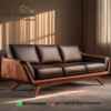 Sofa 3 Seater Eksklusif Jati Perhutani & Kulit Sapi Asli: Kemewahan yang Tak Lekang Oleh Waktu