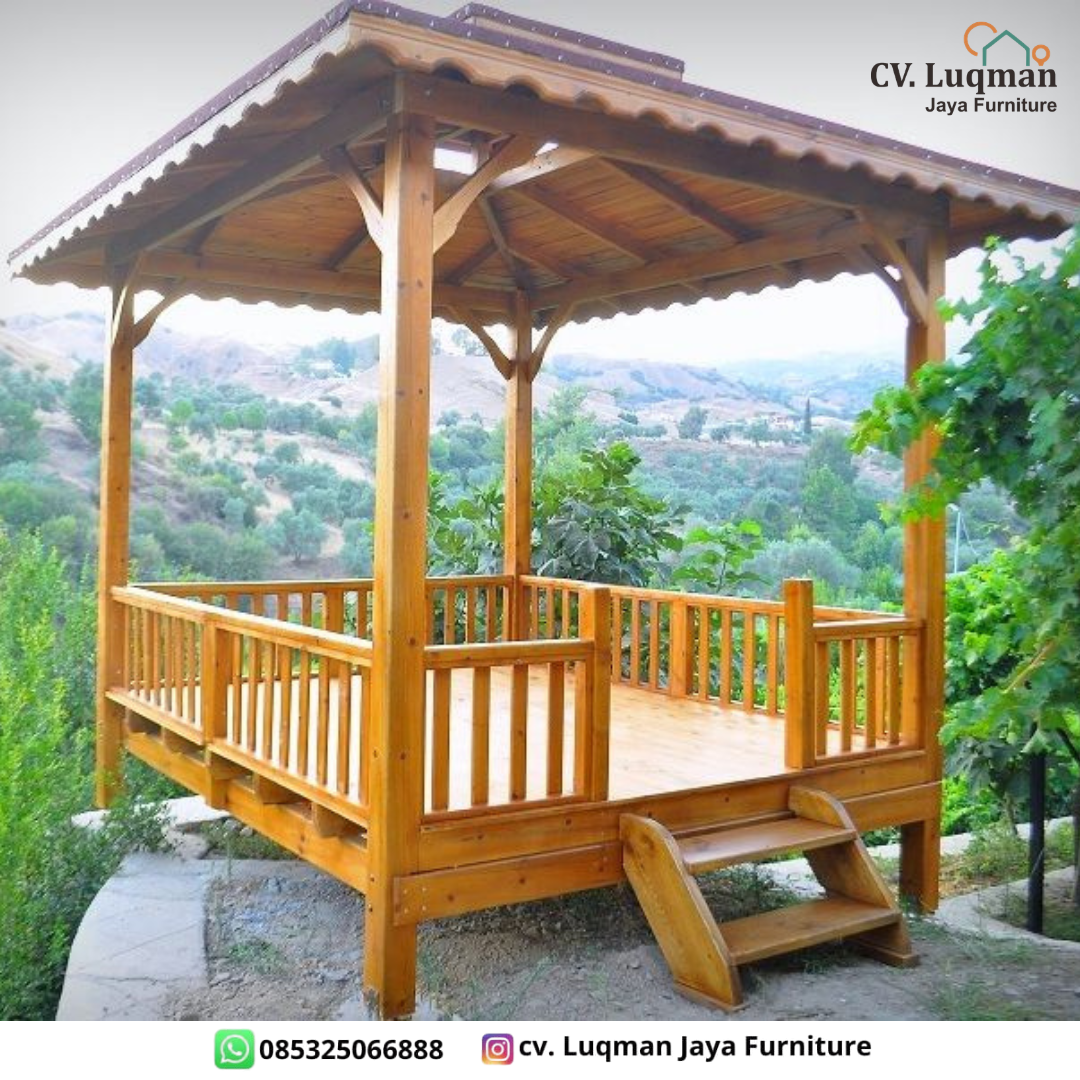 Gazebo Kayu Jati Perhutani Minimalis Eksklusif dari CV Luqman Jaya Furniture