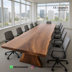 Meja Rapat Kantor Kayu Solid Trembesi Jati Alami