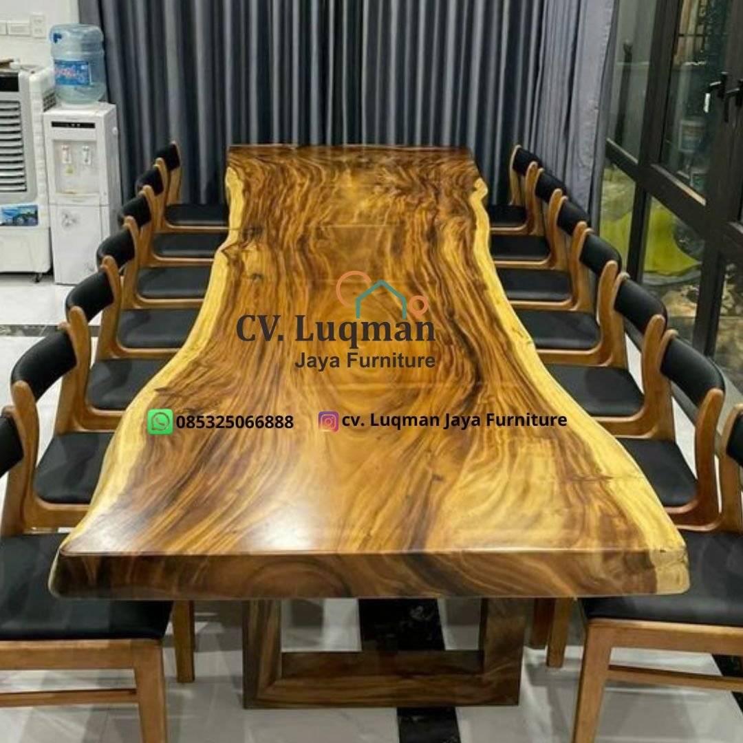 Set Meja Rapat Trembesi Solid Alami Eksklusif Premium