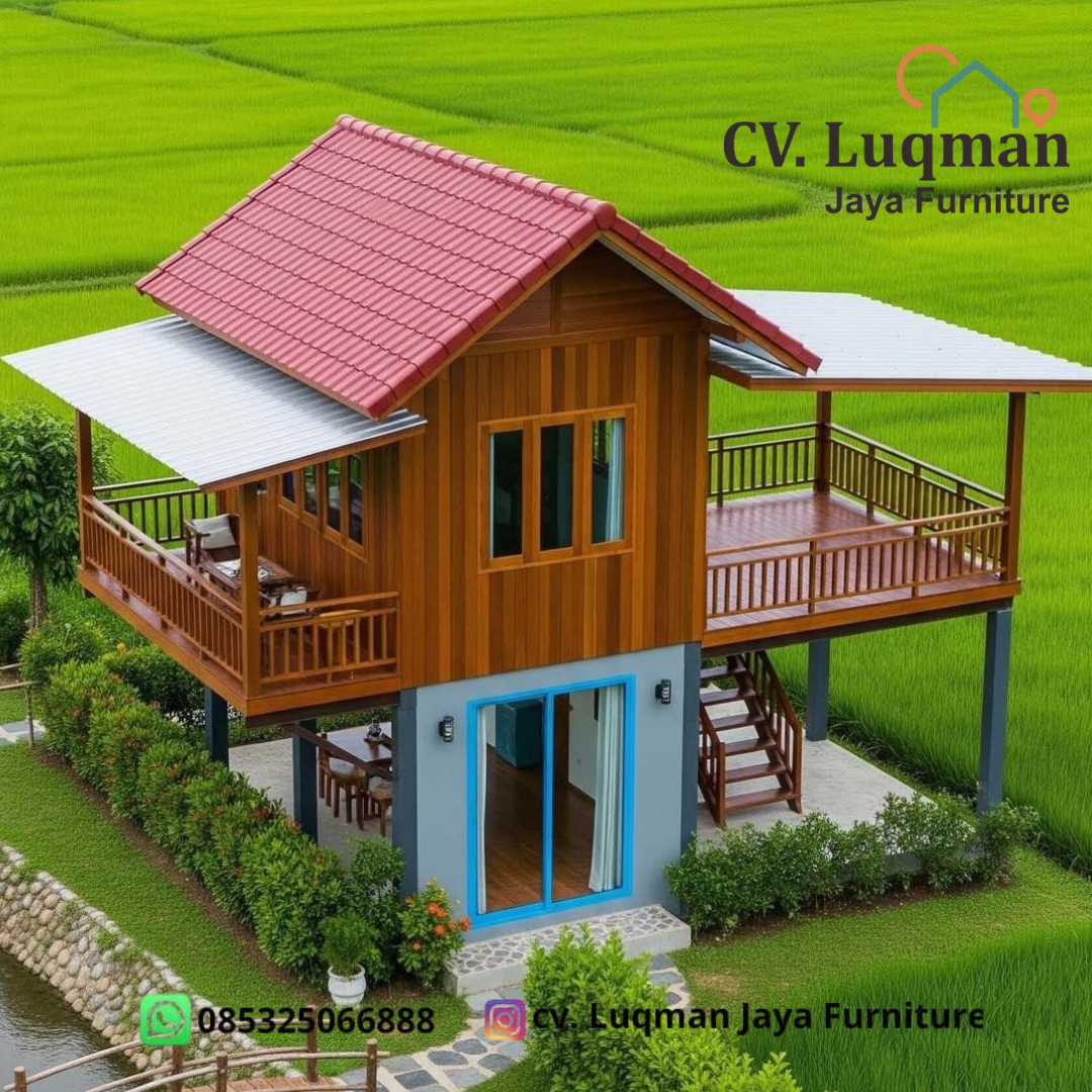 Rumah Kayu Jati Minimalis Modern Dua Lantai Karya CV Luqman Jaya Furniture