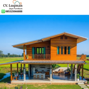 Rumah Panggung Kayu Jati Modern Dua Lantai