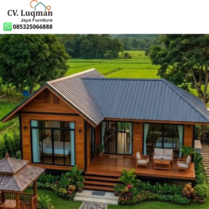 Rumah Kayu Minimalis Modern Kayu Jati Solid Ukuran 6x7 Meter
