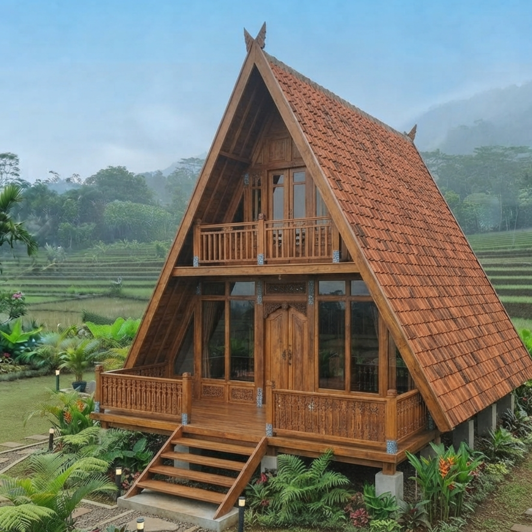 Rumah Kayu Jati Segitiga 4x6 - Desain Modern & Kokoh - CV Luqman Jaya Furniture