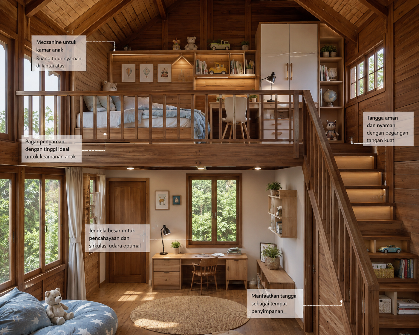 6 Ide Rumah Kayu Jati dengan Mezzanine