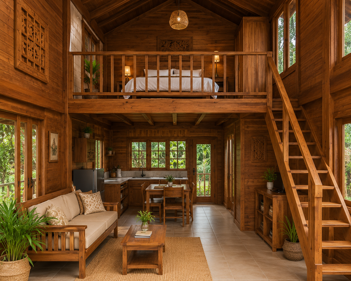 6 Ide Rumah Kayu Jati dengan Mezzanine
