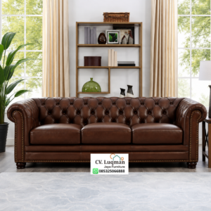 Sofa Kulit Asli Chesterfield 3 Dudukan
