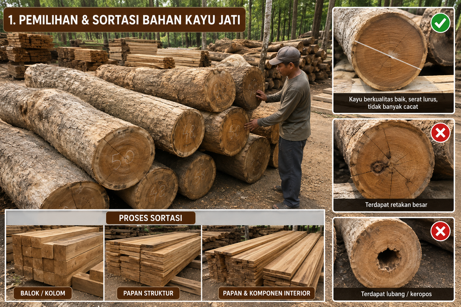 7 Tahapan Pengolahan Kayu Jati Sebelum Menjadi Komponen Rumah