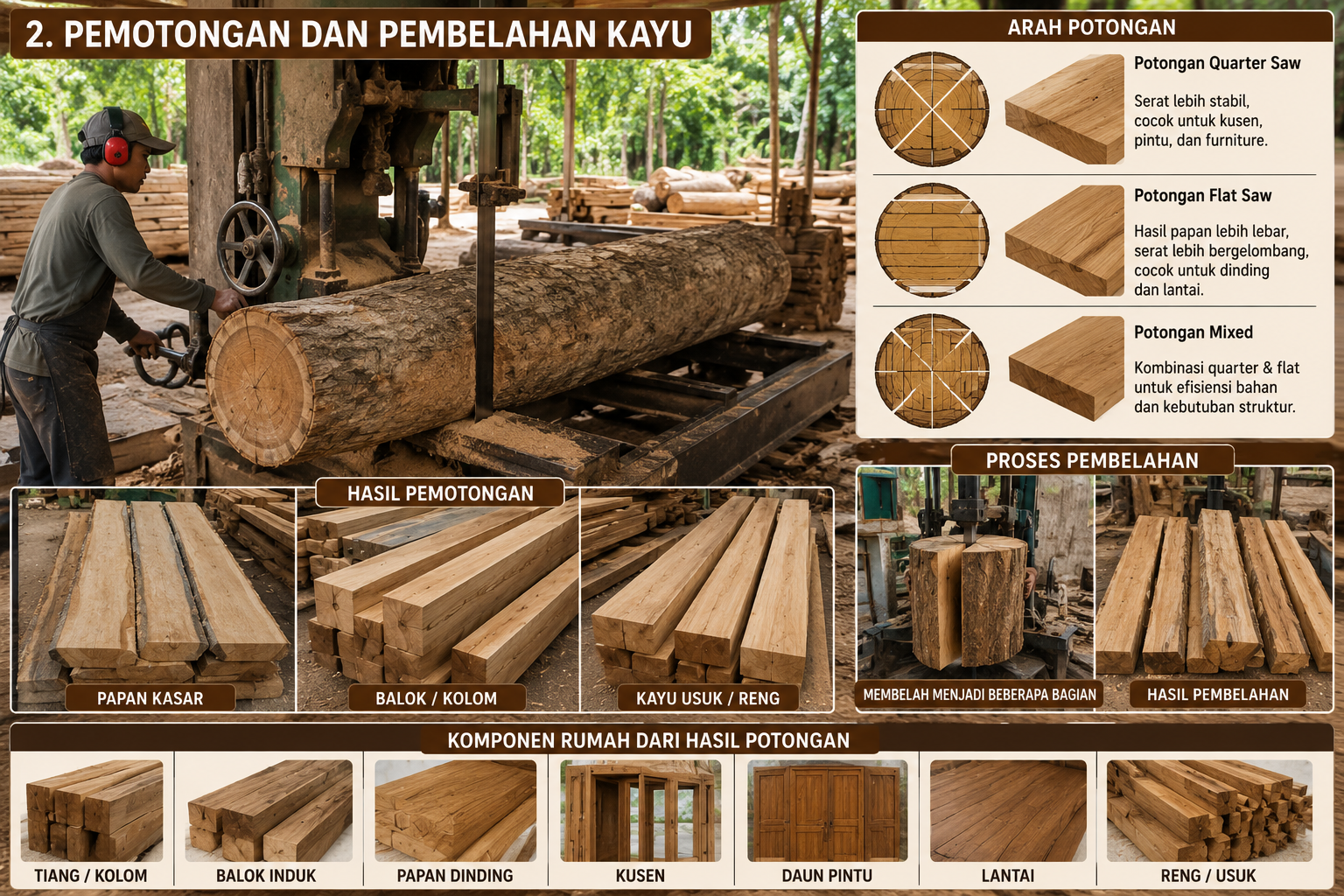 7 Tahapan Pengolahan Kayu Jati Sebelum Menjadi Komponen Rumah