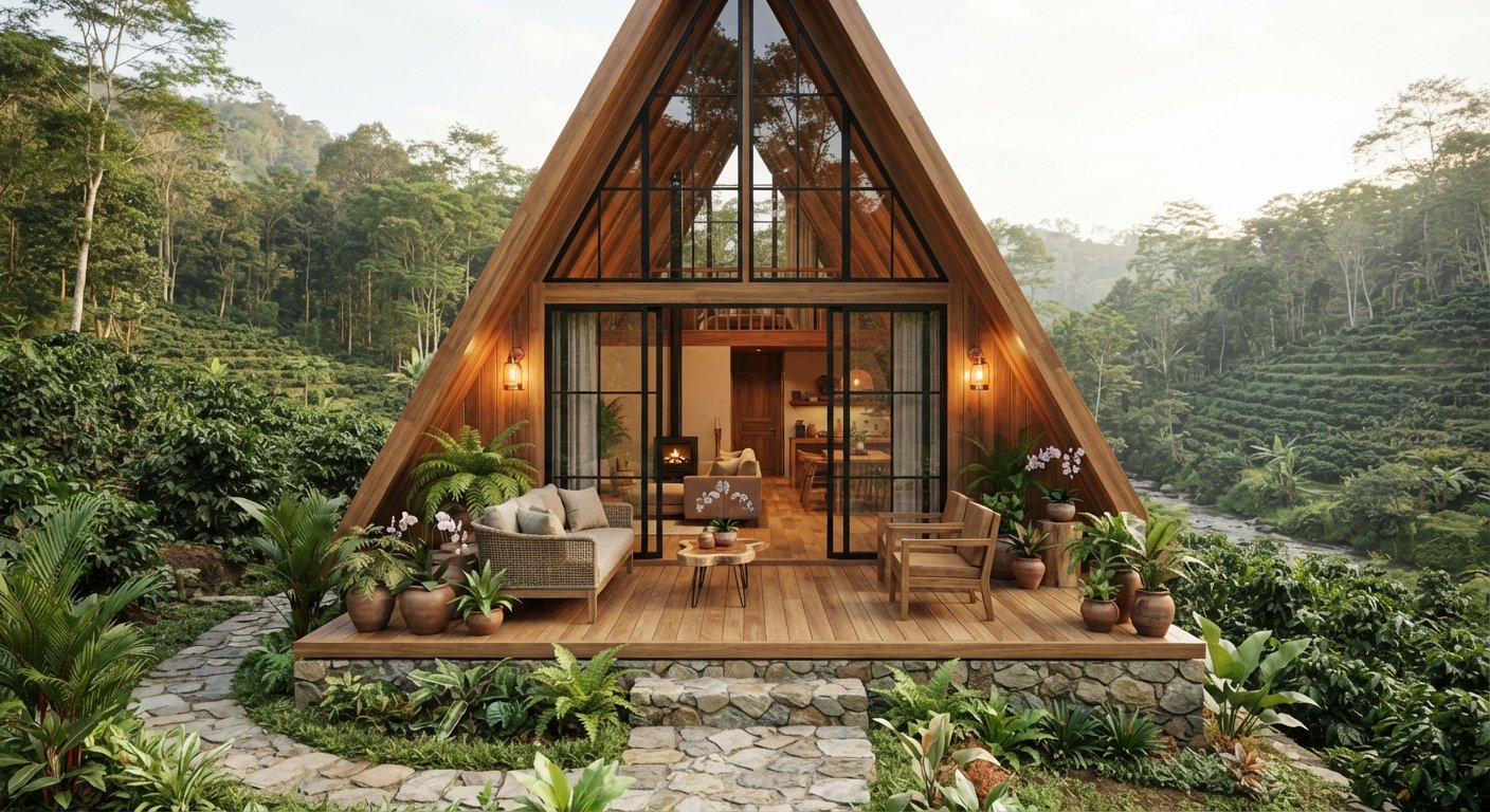 7 Inspirasi Rumah Kayu Jati A-Frame untuk Hunian Modern