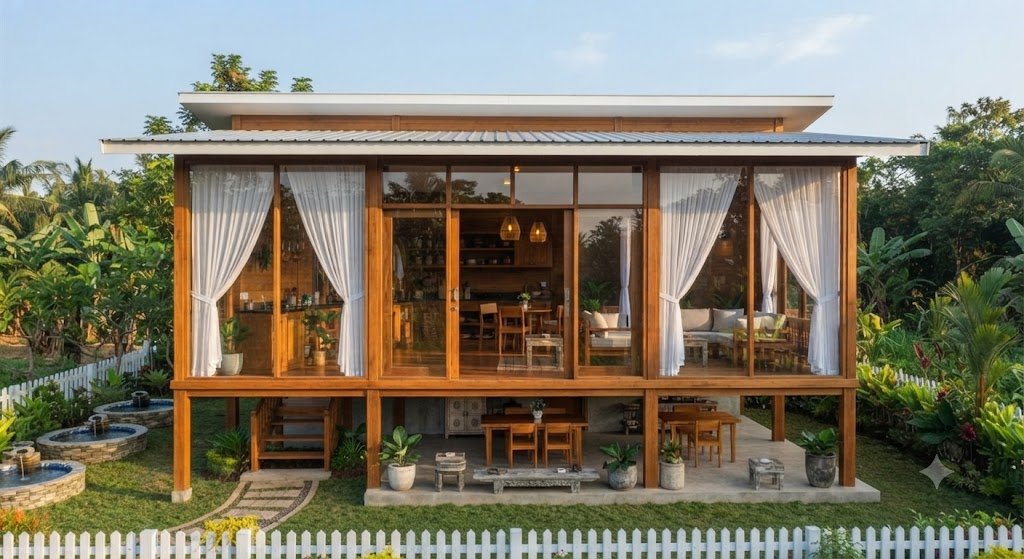 10 Inspirasi Desain Rumah Kayu Jati Minimalis untuk Lahan Terbatas