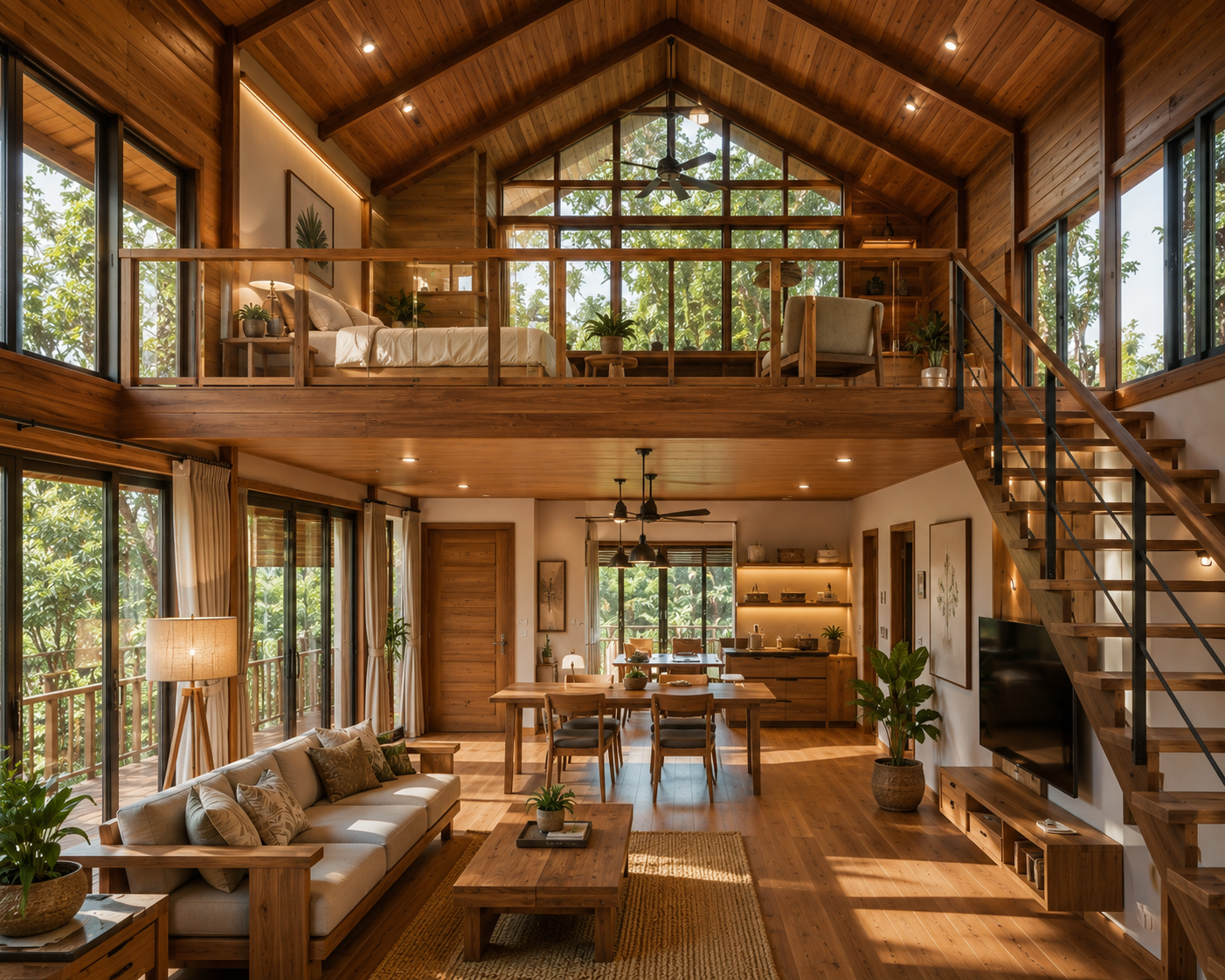 6 Ide Rumah Kayu Jati dengan Mezzanine